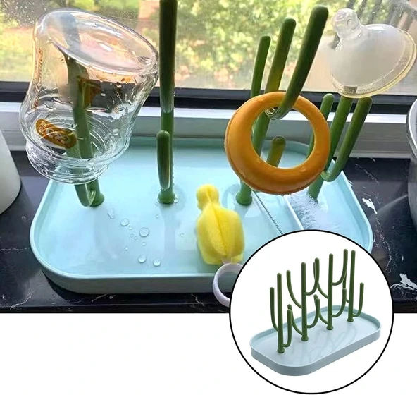 DailyTech Kaktüs Tasarımlı Bebek Biberon Aksesuar Kurutma Standı Su Drenajlı Hijyenik Organizer - Resim 4