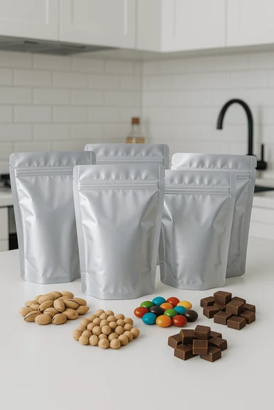 Kilitli Metalize Doypack Kahve Kuruyemiş Bakliyat Kedi Köpek Kuş Yemi Saklama Torbası 18x29 cm 25Li - Resim 2