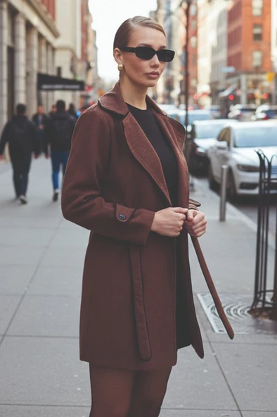 Kaşe Kadın Şık Yaka Kaban ve Kemer - Resim 6