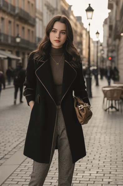 Kaşe Kadın Şık Yaka Kaban ve Kemer ürün görseli 1