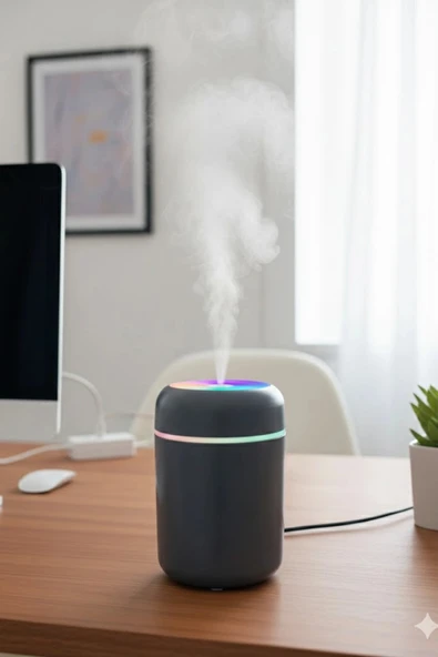 Siyah H2O USB Renkli Mini Hava Nemlendirici | LED Işıklı | 350ml Taşınabilir Oda ve Ofis Difüzörü ürün görseli 1