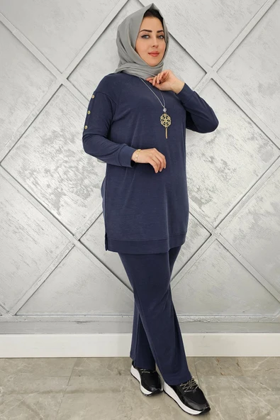 KADIN KOL KISMI ÇIT ÇIT DETAYLI KOLYELİ TESETTÜR TAKIM - Resim 4