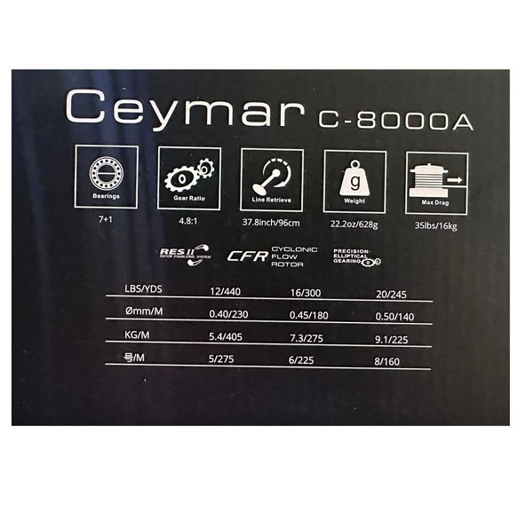 Okuma Ceymar C-8000A Dark Grey 7+1BB Olta Makinesi - Resim 3