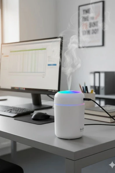 Beyaz H2O USB Renkli Mini Hava Nemlendirici | LED Işıklı | 350ml Taşınabilir Oda ve Ofis Difüzörü ürün görseli 1