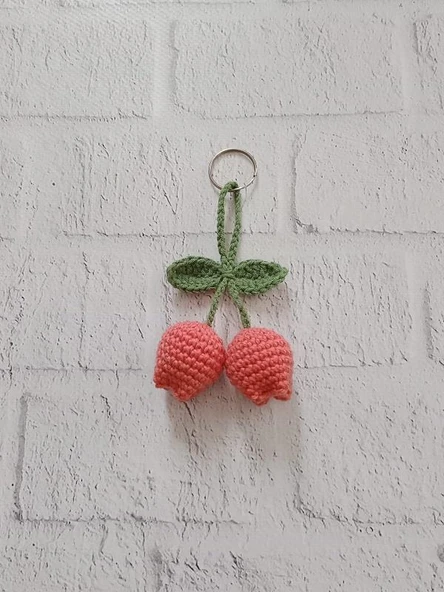 Çanta Süsü Nar Çiçeği Rengi Lale Amigurumi Organik Anahtarlık Oyuncak ürün görseli 1