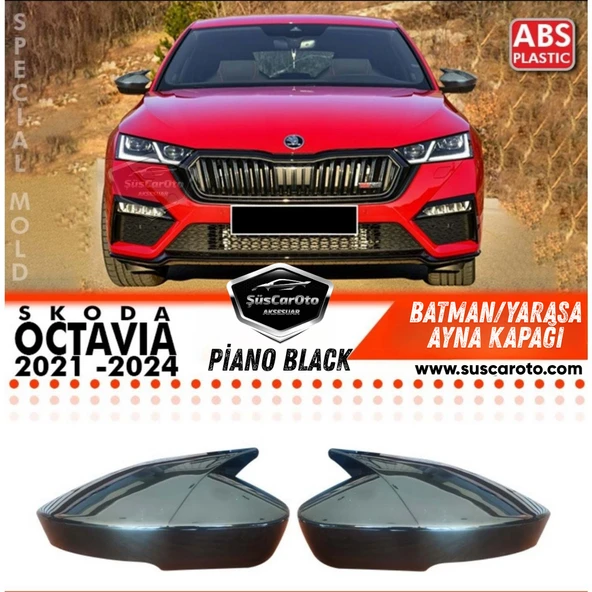 Skoda Octavia Mk4 Sinyalli 2021-2024 Uyumlu Batman Yarasa Ayna Kapağı Piano Black ABS Plastik Sağ Sol Takım ürün görseli 1