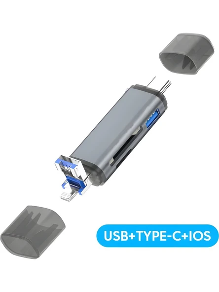 Daytona ADS-28 6In1 OTG Card Reader- SD Kart Okuyucu, USB 3.0 ve Tip C Kart Okuyucu Yüksek Hızlı OTG Adaptör - iPhone,iPad,Android cihazlar,PC ve Laptop İçin - Resim 2