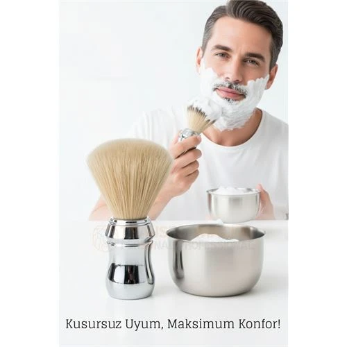 Klasik Tıraş Seti – Krom Parlak Saplı Fırça & 304 Paslanmaz Çelik Tıraş Tası ürün görseli 1