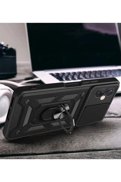 İnfinix Hot 30 5G Kılıf Pars Lens Yüzüklü Silikon - Lacivert-(5796) - Resim 4