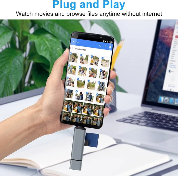 Daytona ADS-28 6In1 OTG Card Reader- SD Kart Okuyucu, USB 3.0 ve Tip C Kart Okuyucu Yüksek Hızlı OTG Adaptör - iPhone,iPad,Android cihazlar,PC ve Laptop İçin - Resim 7