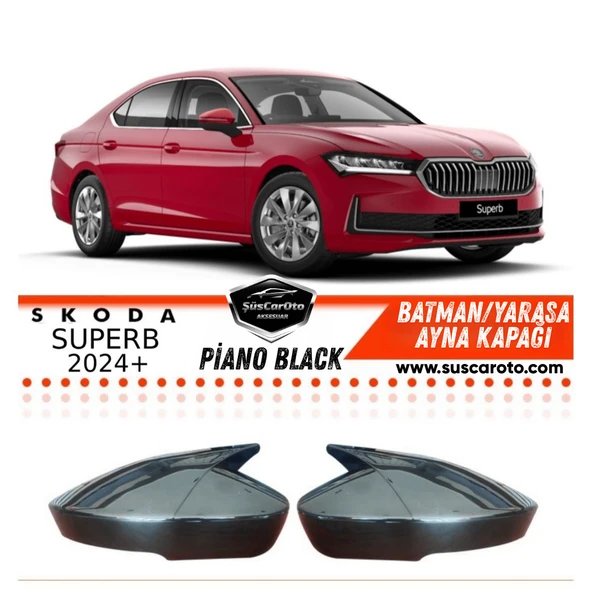 Skoda SuperB B9 Sinyalli 2024 Sonrası Uyumlu Batman Yarasa Ayna Kapağı Piano Black ABS Plastik Sağ Sol Takım ürün görseli 1