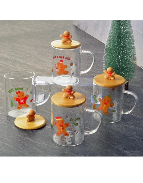 Tohana Bambu Kapaklı Cam Kupa 76667 - Kurabiye Adam - Resim 2