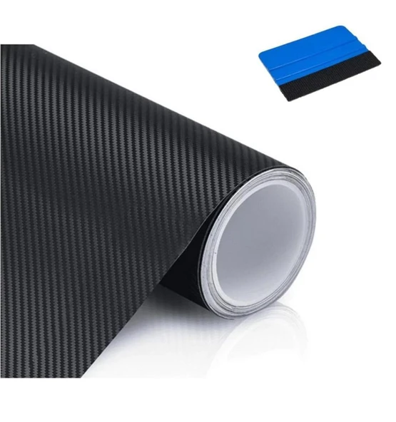 Hava Kanallı Siyah Karbon Kaplama Folyosu 152 cm x 50 cm + Keçeli Ragle ürün görseli 1