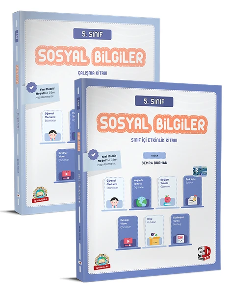 3D 2026 5. Sınıf Sosyal Bilgiler Çalışma Kitabı + Çalışma Kitabı 2 Kitap - Resim 2