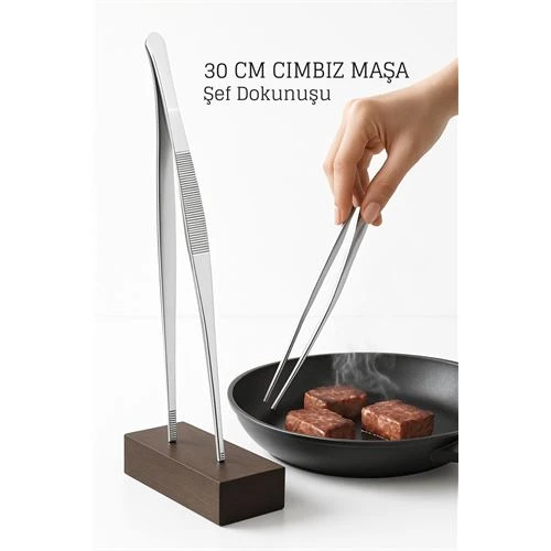 Paslanmaz Çelik Şef Cımbızı 30 cm – Mutfak Maşası Kızartma Maşası ürün görseli 1