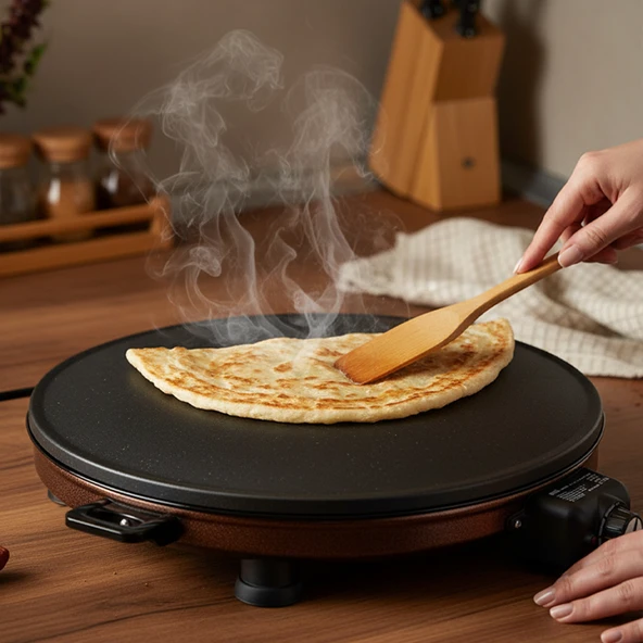 Akel AT610 46 cm Bakır Elektrikli Katmer, Bazlama, Gözleme Sacı, Termostatlı, Büyük Boy, Hızlı ve Eşit Isı Dağılımı - Resim 3