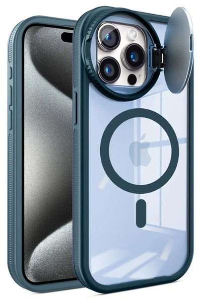 iPhone 15 Pro Max Kılıf Teleskop Lens Magsafe Silikon Kapak - Lacivert-(5796) - Resim 2