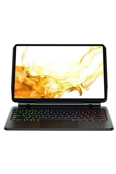 Samsung Galaxy T870 Tab S7 11 Kılıf Eternal Ledli Klavyeli Tablet Kılıfı - Siyah-(5796) ürün görseli 1