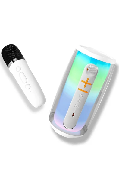 Pluse 6 Mikrofonlu RGB Kablosuz Hoparlör - Beyaz-(5796) - Resim 2