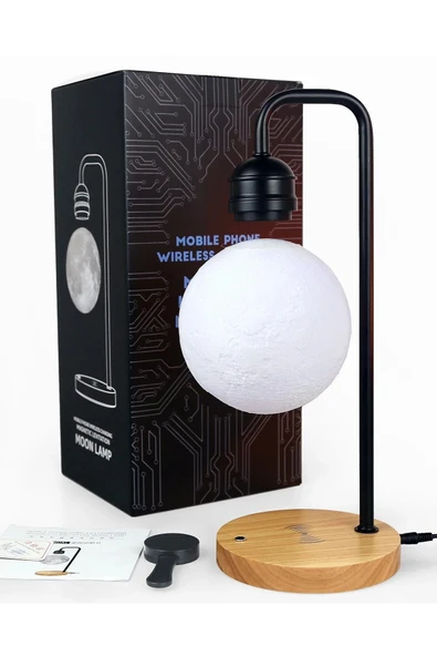 XF02 Ay Görünümlü Kablosuz Şarj Özellikli Gece Lambası - Siyah-(5796) - Resim 2
