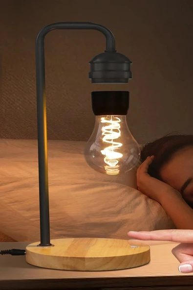 XF01 Ampul Görünümlü Kablosuz Şarj Özellikli Gece Lambası - Siyah-(5796) - Resim 3