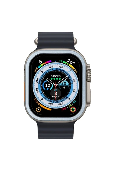 Apple Watch Ultra 49mm Alüminyum Kasa Cam Ekran Koruyucu - Mavi-(5796) - Resim 3