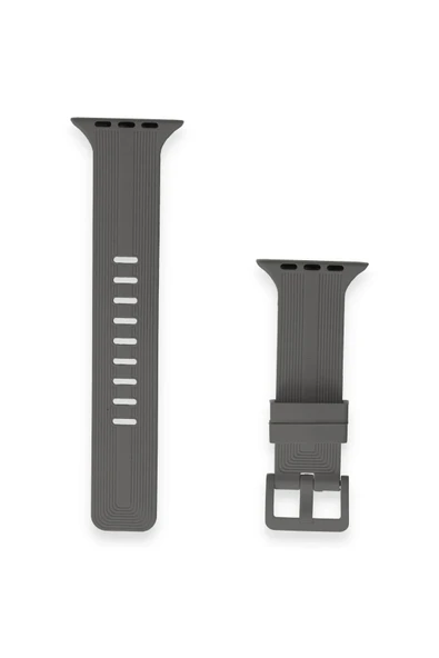 Apple Watch 38mm KR408 Çizgili Silikon Kordon - Koyu Gri-(5796) - Resim 2