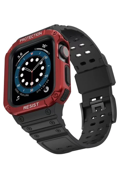 Apple Watch 42mm KR401 Silikon Kordon - Siyah-Kırmızı-(5796) ürün görseli 1