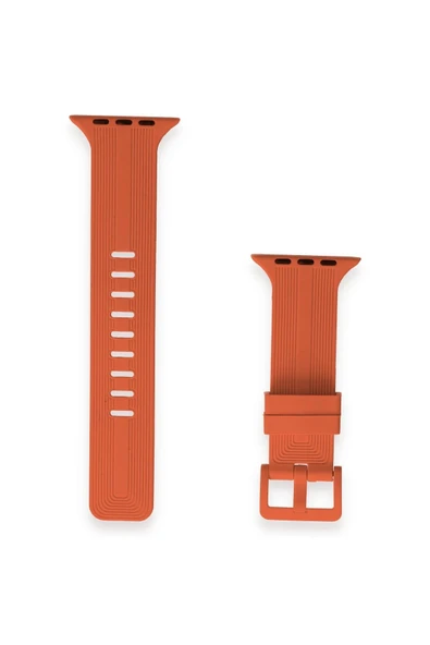 Apple Watch 42mm KR408 Çizgili Silikon Kordon - Turuncu-(5796) - Resim 2