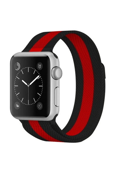 Apple Watch 38mm Metal Mıknatıslı Kordon - Siyah-Kırmızı-(5796) ürün görseli 1