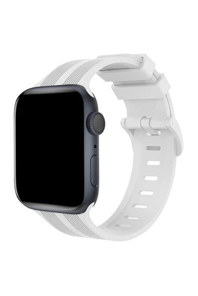 Apple Watch 38mm KR408 Çizgili Silikon Kordon - Beyaz-(5796) ürün görseli 1