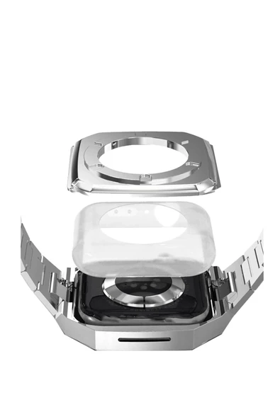 Apple Watch 44mm Metal Petek Kasalı Kordon - Rose Gold-(5796) - Resim 3