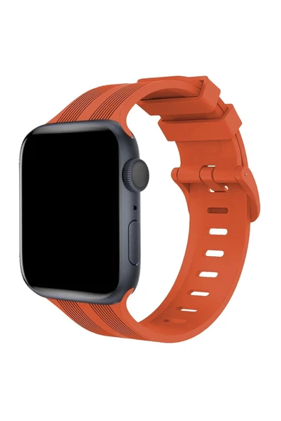 Apple Watch 42mm KR408 Çizgili Silikon Kordon - Turuncu-(5796) ürün görseli 1