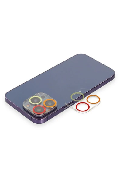 iPhone 12 Pro Max Renkli Kamera Lens Koruma Cam - Turuncu-Kırmızı-(5796) ürün görseli 1