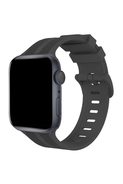 Apple Watch 38mm KR408 Çizgili Silikon Kordon - Koyu Gri-(5796) ürün görseli 1
