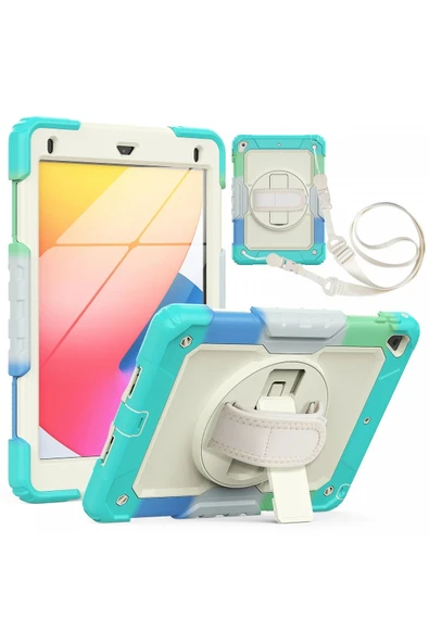 iPad 5 Air 9.7 Kılıf Tablet Rainbow Kapak - Turkuaz-(5796) ürün görseli 1