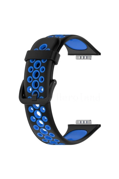 Huawei Watch Fit 2 Spor Delikli Kordon - Siyah-Mavi-(5796) - Resim 2