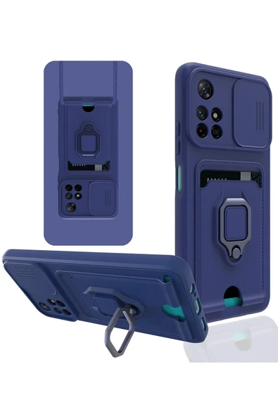 Xiaomi Redmi Note 11T Kılıf Zuma Kartvizitli Yüzüklü Silikon - Lacivert-(5796) ürün görseli 1