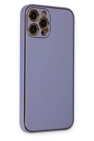 iPhone 12 Pro Max Kılıf Coco Deri Silikon Kapak - Açık Lila-(5796) - Resim 2