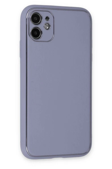 iPhone 12 Kılıf Coco Deri Silikon Kapak - Açık Lila-(5796) - Resim 2