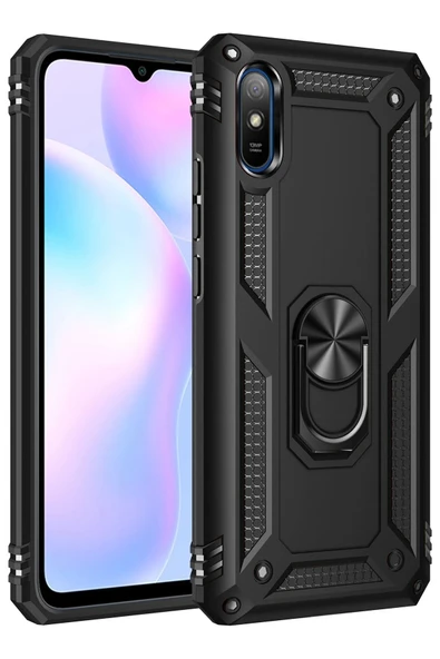 Xiaomi Redmi 9A Kılıf Sofya Yüzüklü Silikon Kapak - Siyah-(5796) ürün görseli 1