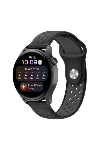 Watch 22mm Spor Delikli Kordon - Siyah-Füme-(5796) ürün görseli 1