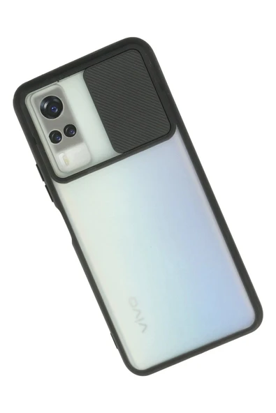 Vivo Y53S Kılıf Palm Buzlu Kamera Sürgülü Silikon - Siyah-(5796) - Resim 2