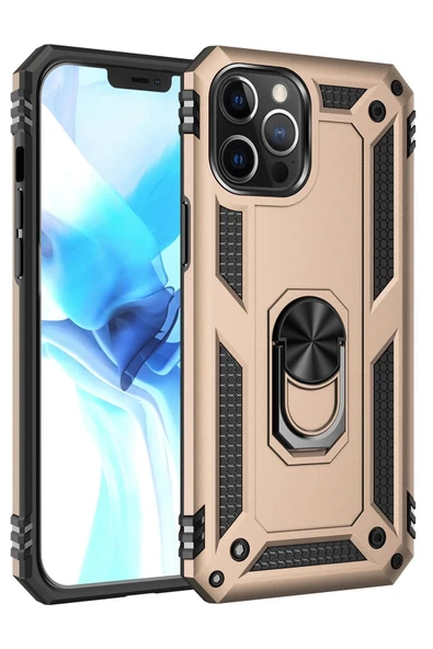 iPhone 12 Pro Max Kılıf Sofya Yüzüklü Silikon Kapak - Gold-(5796) ürün görseli 1