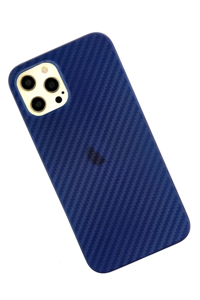 iPhone 12 Pro Max Kılıf Karbon PP Silikon - Mavi-(5796) - Resim 2