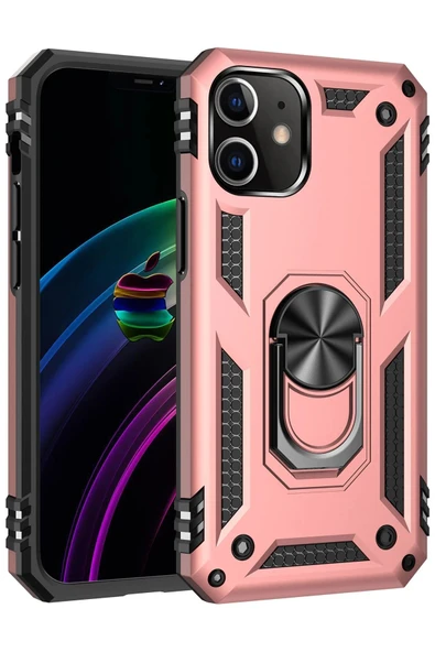 iPhone 12 Kılıf Sofya Yüzüklü Silikon Kapak - Rose-(5796) ürün görseli 1