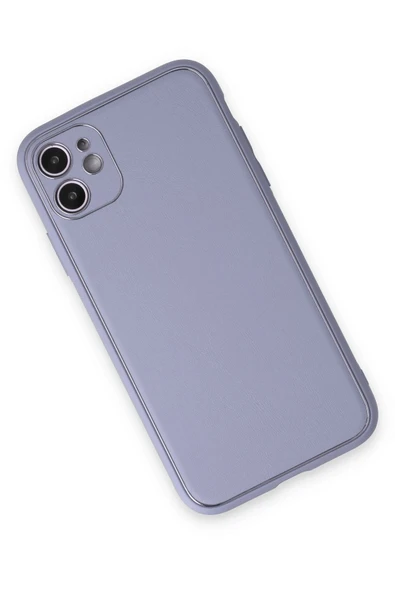 iPhone 12 Kılıf Coco Deri Silikon Kapak - Açık Lila-(5796) - Resim 3