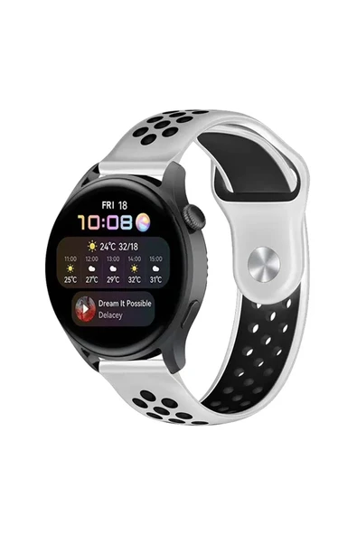 Watch 22mm Spor Delikli Kordon - Beyaz-Siyah-(5796) ürün görseli 1