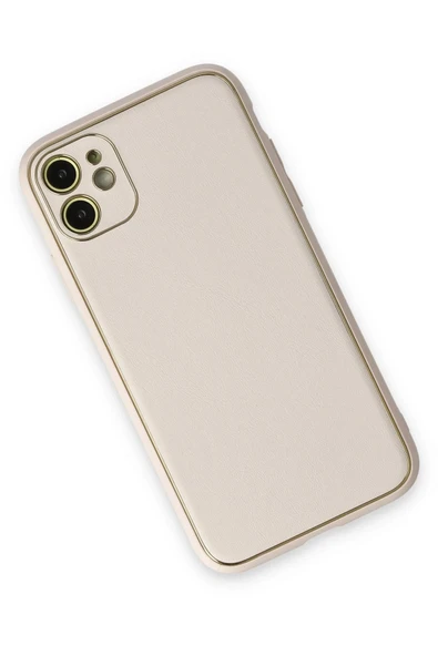 iPhone 12 Kılıf Coco Deri Silikon Kapak - Beyaz-(5796) - Resim 3