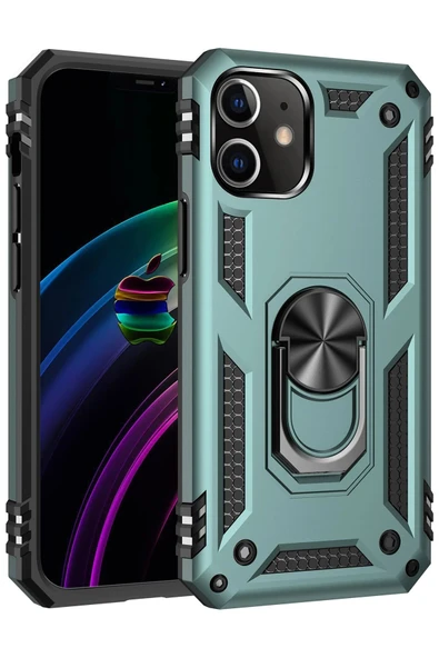 iPhone 12 Mini Kılıf Sofya Yüzüklü Silikon Kapak - Yeşil-(5796) ürün görseli 1